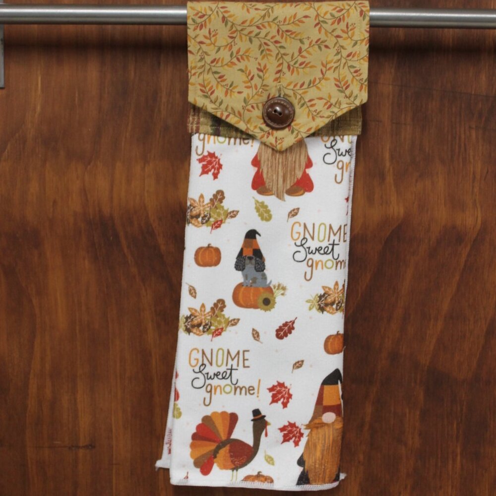 AUTUMN GNOME SWEET GNOME HAND TOWEL TAN HANDMADE HANGING KITCHEN  THANKSGIVING